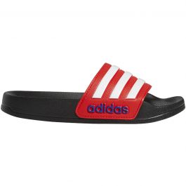 red and black adidas slides